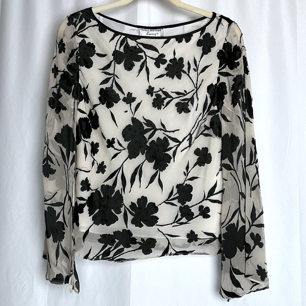 Papell Boutique Evening black & white floral top